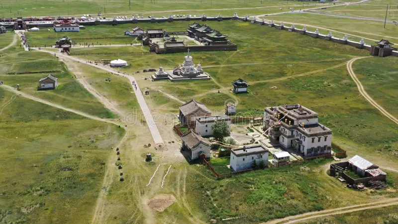 aerial view kharkhorin erdene zuu monastery kharkhorin karakorum mongolia karakorum was capital mongol 403775281