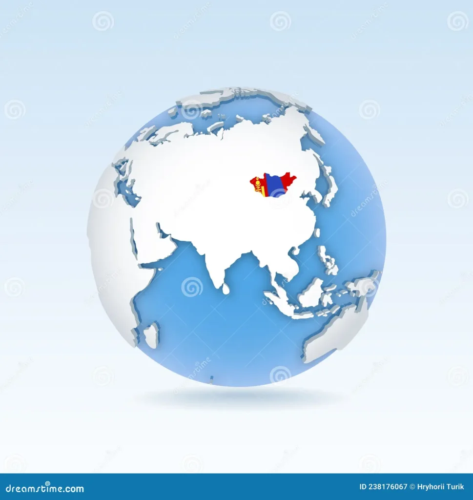 mongolia country map flag located globe world map mongolia country map flag located globe world map d vector 238176067