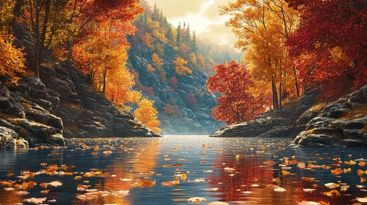 autumn river beauty stockcake